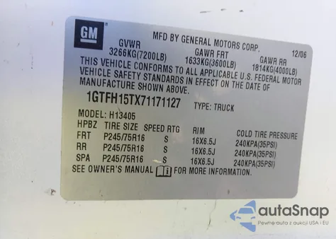 2007 GMC Savana Work Van z USA, uszkodzony, nr VIN 1GTFH15TX71171127